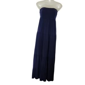Gap Navy Blue Bandeau A-Line Tiered Strapless Summer Maxi Dress Size Medium